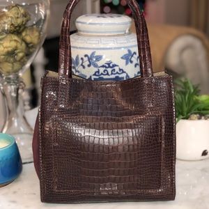 Banana Republic Burgundy leather & suede croc tote